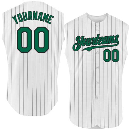 Custom Green Pinstripe Baseball Jersey with Personalized Name & Number - Authentic Sleeveless Design Personalized White Black