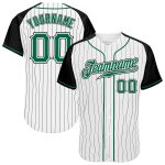 Custom Name Number Baseball Jersey - Personalized Kelly Green Black White Pinstripe Authentic Raglan Sleeves Personalized