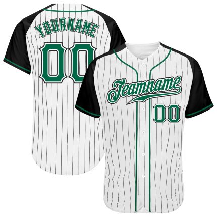Custom Name Number Baseball Jersey - Personalized Kelly Green Black White Pinstripe Authentic Raglan Sleeves Personalized
