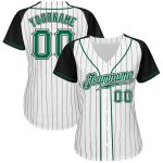 Custom Name Number Baseball Jersey - Personalized Kelly Green Black White Pinstripe Authentic Raglan Sleeves Personalized