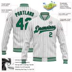 Custom Name Number Kelly Green Bomber Jacket Personalized White Black Pinstripe Varsity Letterman Full-Snap Jacket Personalized