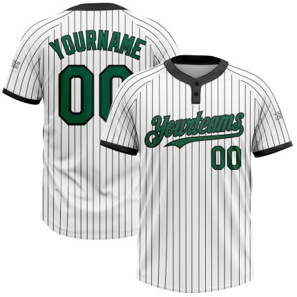 Custom Name and Number Softball Jersey Unisex Two-Button Kelly Green with Black White Pinstripe Personalized White Black