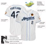 Personalized Authentic Baseball Jersey - White Black Pinstripe Light Blue Personalized White Black Pinstripe Light Blue Authentic