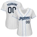 Personalized Authentic Baseball Jersey - White Black Pinstripe Light Blue Personalized White Black Pinstripe Light Blue Authentic