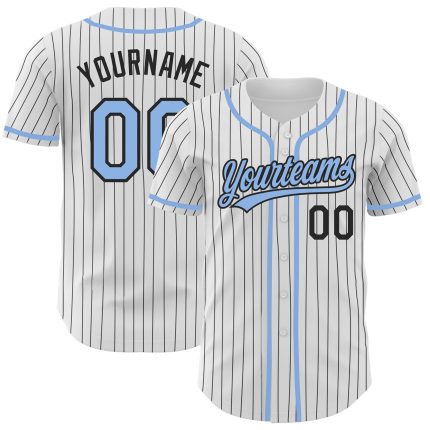 Custom Name and Number Authentic Baseball Jersey Personalized White Black Pinstripe Light Blue Team Jersey Personalized White