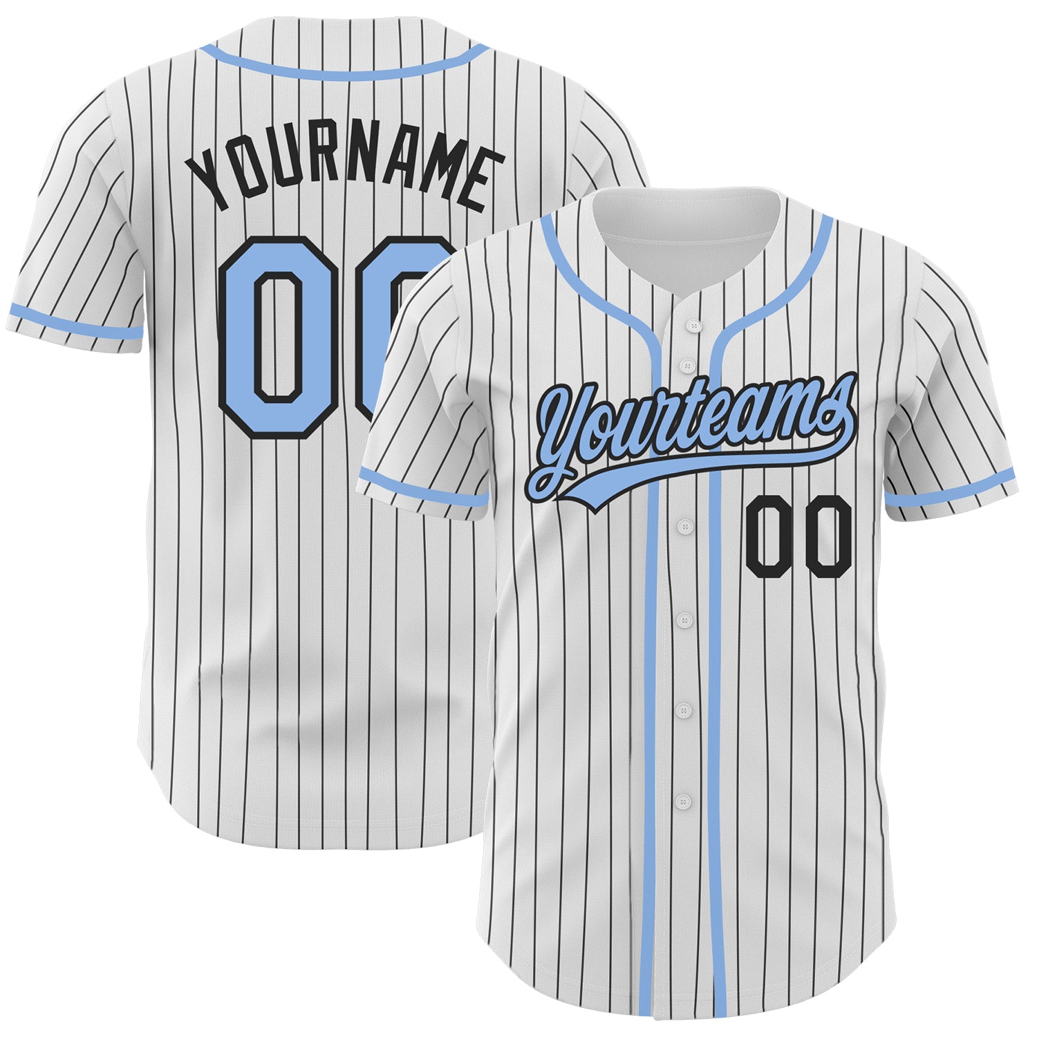 Custom Name and Number Authentic Baseball Jersey Personalized White Black Pinstripe Light Blue Team Jersey Personalized White