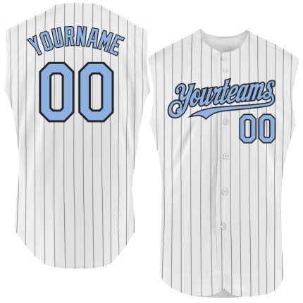Customizable Team Baseball Jersey - Personalized Light Blue Sleeveless with White Black Pinstripe, Name & Number Personalized