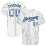 Custom Name and Number Authentic Baseball Jersey - Personalized Light Blue Black White Pinstripe Team Jersey Personalized