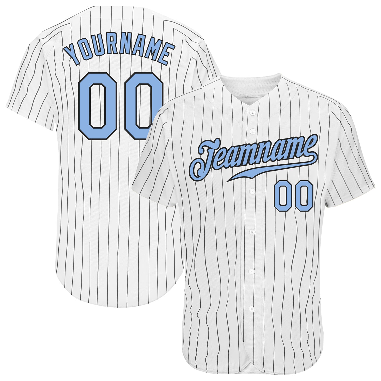 Custom Name and Number Authentic Baseball Jersey - Personalized Light Blue Black White Pinstripe Team Jersey Personalized