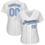 Custom Name and Number Authentic Baseball Jersey - Personalized Light Blue Black White Pinstripe Team Jersey Personalized