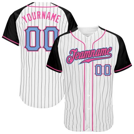 Personalized Light Blue Black Pinstripe Baseball Jersey with Raglan Sleeves Personalized White Black Pinstripe Light Blue-Black