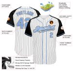 Customizable Light Blue-Black Baseball Jersey with Personalized Name and Number, White Black Pinstripe Authentic Raglan Sleeves