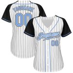 Customizable Light Blue-Black Baseball Jersey with Personalized Name and Number, White Black Pinstripe Authentic Raglan Sleeves