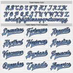 Custom Team Name Number Bomber Varsity Letterman Jacket Light Blue Black Pinstripe Personalized Full-Snap Personalized White