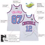 Custom Pinstripe Basketball Jersey Personalized with Name & Number - Authentic White Black Light Blue-Pink Personalized White