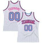 Custom Pinstripe Basketball Jersey Personalized with Name & Number - Authentic White Black Light Blue-Pink Personalized White