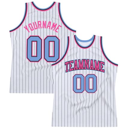Custom Pinstripe Basketball Jersey Personalized with Name & Number - Authentic White Black Light Blue-Pink Personalized White