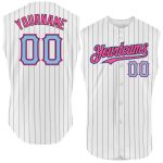 Custom Name and Number Personalized Baseball Jersey - White Black Pinstripe Light Blue-Pink Sleeveless Team Apparel Personalized