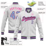 Custom Name Number Bomber Jacket Light Blue Pink Black White Pinstripe Varsity Full-Snap Letterman Style Personalized White