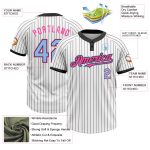 Custom Name and Number Unisex Softball Jersey in Light Blue and Pink, Personalized Black White Pinstripe Design, Two-Button Style