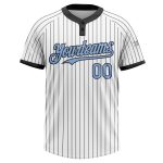 Custom Name and Number Unisex Softball Jersey in White Black Pinstripe Light Blue - Two-Button Design Personalized White