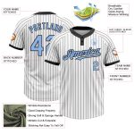 Custom Name and Number Unisex Softball Jersey in White Black Pinstripe Light Blue - Two-Button Design Personalized White
