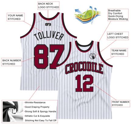 Custom Name Number Personalized Basketball Jersey Maroon White Black Pinstripe Authentic Team Gear Personalized White Black