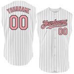 Custom Pink Sleeveless Baseball Jersey with Personalized Name & Number, Medium White Black Pinstripe Design Personalized