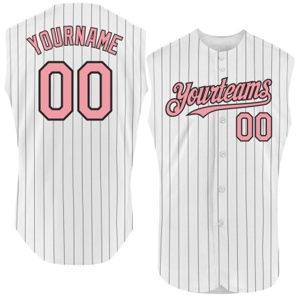 Custom Pink Sleeveless Baseball Jersey with Personalized Name & Number, Medium White Black Pinstripe Design Personalized
