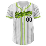 Personalized Custom Name Number Authentic Baseball Jersey - White Black Pinstripe Neon Green Personalized White Black Pinstripe