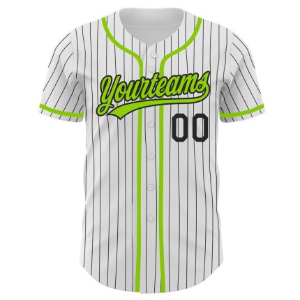 Personalized Custom Name Number Authentic Baseball Jersey - White Black Pinstripe Neon Green Personalized White Black Pinstripe