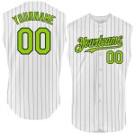 Customizable Neon Green Pinstripe Baseball Jersey - Personalized Authentic Sleeveless with Team Name and Number Personalized