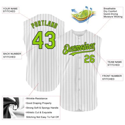 Customizable Neon Green Pinstripe Baseball Jersey - Personalized Authentic Sleeveless with Team Name and Number Personalized