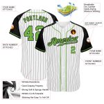 Custom Neon Green Black Baseball Jersey with Personalized Name and Number, White Black Pinstripe Authentic Raglan Sleeves