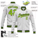 Custom Name Number Personalized Neon Green Black White Pinstripe Bomber Varsity Letterman Jacket Personalized White Black