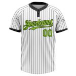Custom Name Number Neon Green Pinstripe Softball Jersey Unisex Two-Button Personalized Black White Design Personalized White