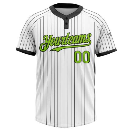 Custom Name Number Neon Green Pinstripe Softball Jersey Unisex Two-Button Personalized Black White Design Personalized White