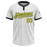 Custom Name Number Unisex Softball Jersey Personalized Black White Pinstripe Neon Yellow Two-Button Design Personalized White