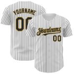 Personalized Authentic Baseball Jersey - White Black Pinstripe Old Gold Design Personalized White Black Pinstripe Old Gold