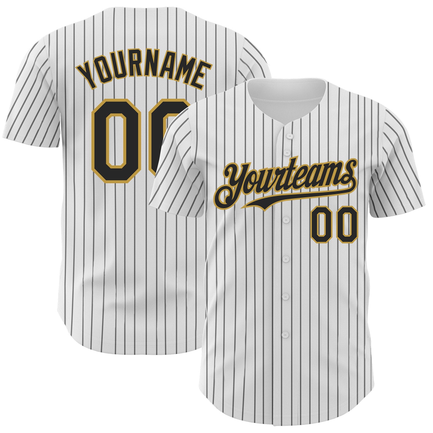 Personalized Authentic Baseball Jersey - White Black Pinstripe Old Gold Design Personalized White Black Pinstripe Old Gold