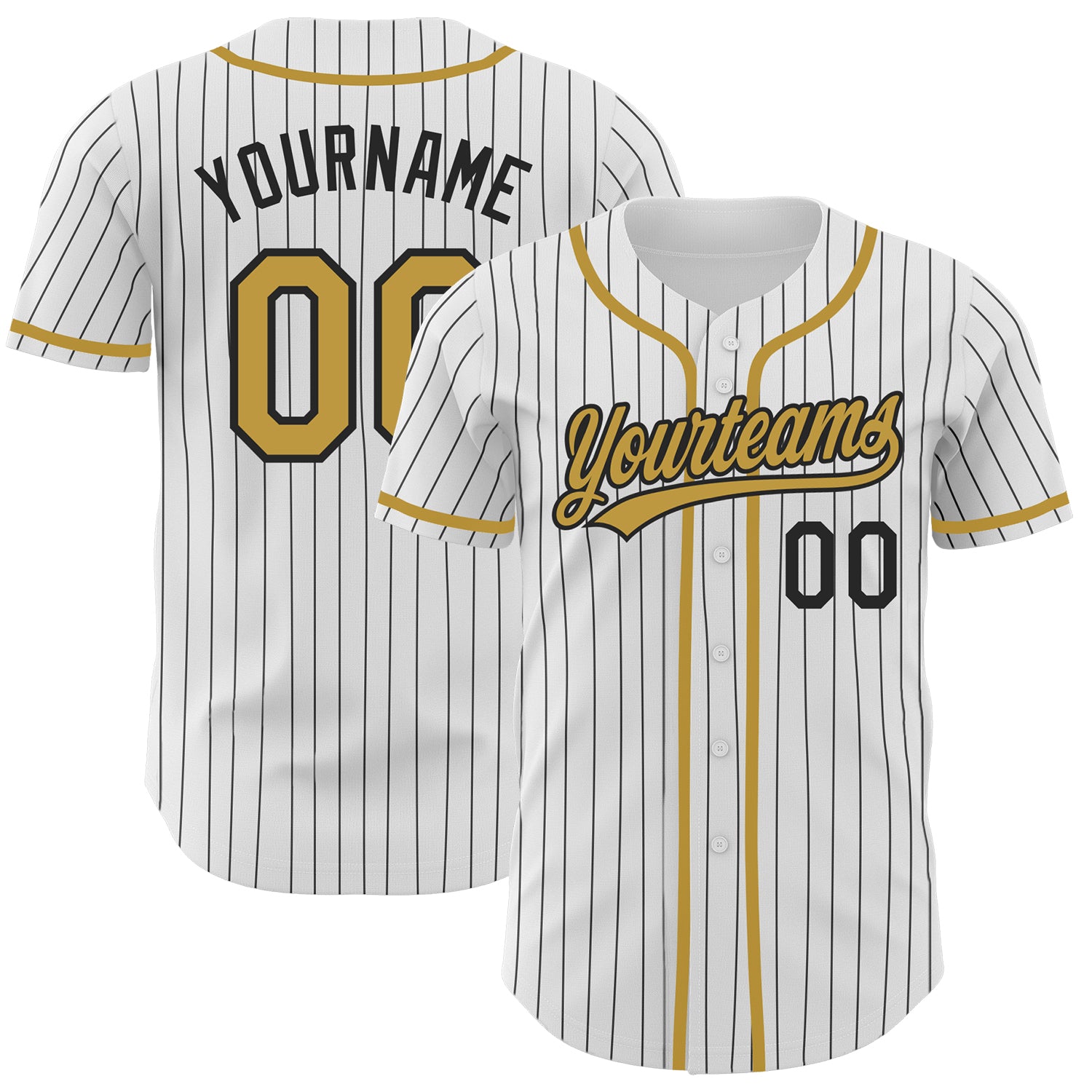 Custom Name Number Personalized Baseball Jersey White Black Pinstripe Old Gold Authentic Design Personalized White Black