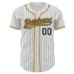 Custom Name Number Personalized Baseball Jersey White Black Pinstripe Old Gold Authentic Design Personalized White Black