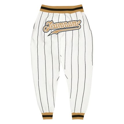 Custom Team Name Number Sports Pants - Personalized Black White Pinstripe Gold-Black Personalized White Black Pinstripe Old