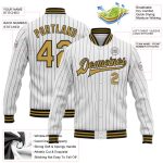 Custom Name Number Letterman Jacket Personalized Bomber Varsity Jacket White Black Pinstripe Old Gold Full-Snap Personalized