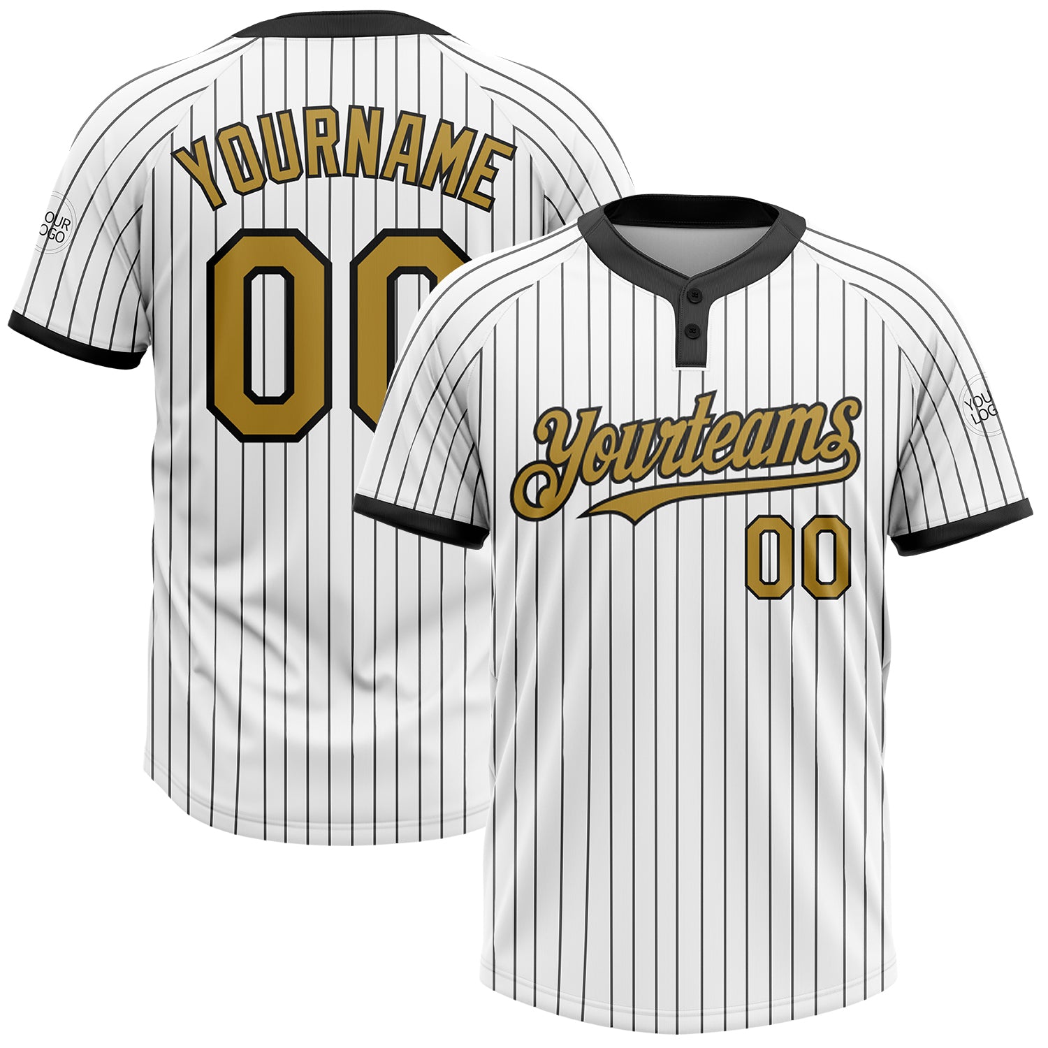 Customizable Two-Button Unisex Softball Jersey - Personalized Black White Pinstripe with Name & Number Personalized White