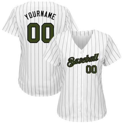 Custom Memorial Day Baseball Jersey Personalized with Name and Number, White Black Pinstripe, Olive-Black Design Personalized