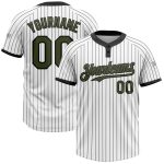 Custom Team Name Number Unisex Softball Jersey Personalized Olive Black White Pinstripe Two-Button Personalized White Black