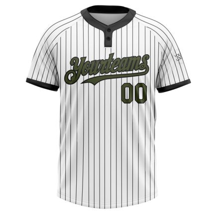 Custom Team Name Number Unisex Softball Jersey Personalized Olive Black White Pinstripe Two-Button Personalized White Black