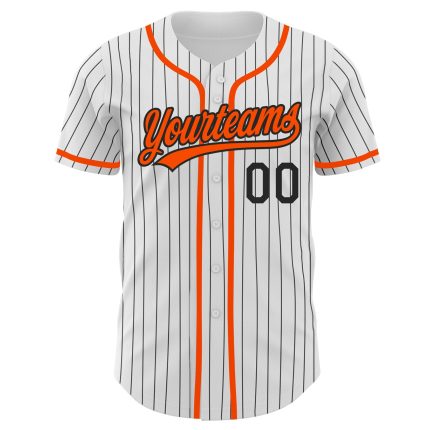 Customizable Authentic Baseball Jersey - Personalized Pinstripe Design with Name & Number in White, Black, and Orange Personalized