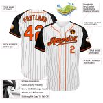 Custom Personalized Baseball Jersey with Raglan Sleeves, White Black Pinstripe, Orange-Black, Team Name and Number Personalized